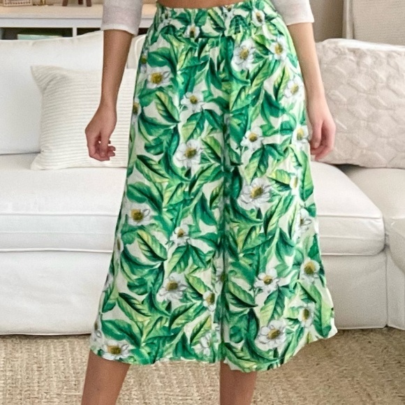tropical leaf print wide-leg capris - Picture 3 of 3